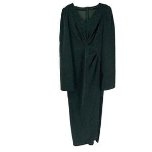 Emerald Green Glitter Maxi Dress Formal Ruched Dramatic Split Sleeves Size 12